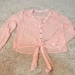 Charming Charlie peach & white chevron blouse